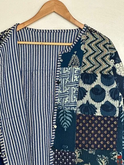 Reversible Cotton Quilted  Womens Jacket With Stripe Piping (Navy or Olive)