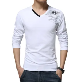 Spring Casual Slim V-neck Cotton T shirt