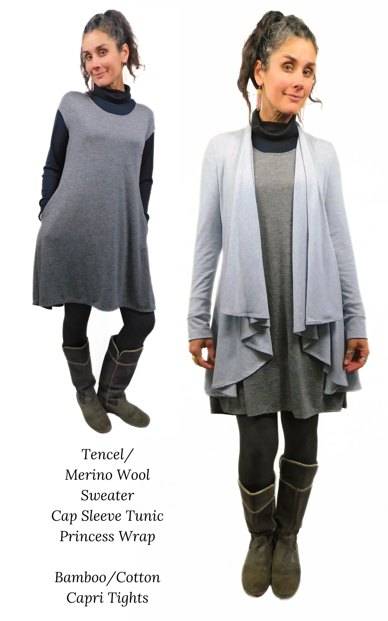 Tencel Merino Princess Wrap Cardigan - Grey Mix