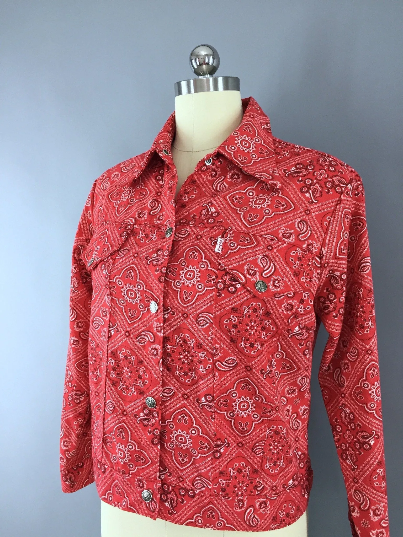 Vintage 1970s Rockabilly Paisley Handkerchief Print Country Western Levi's Jacket