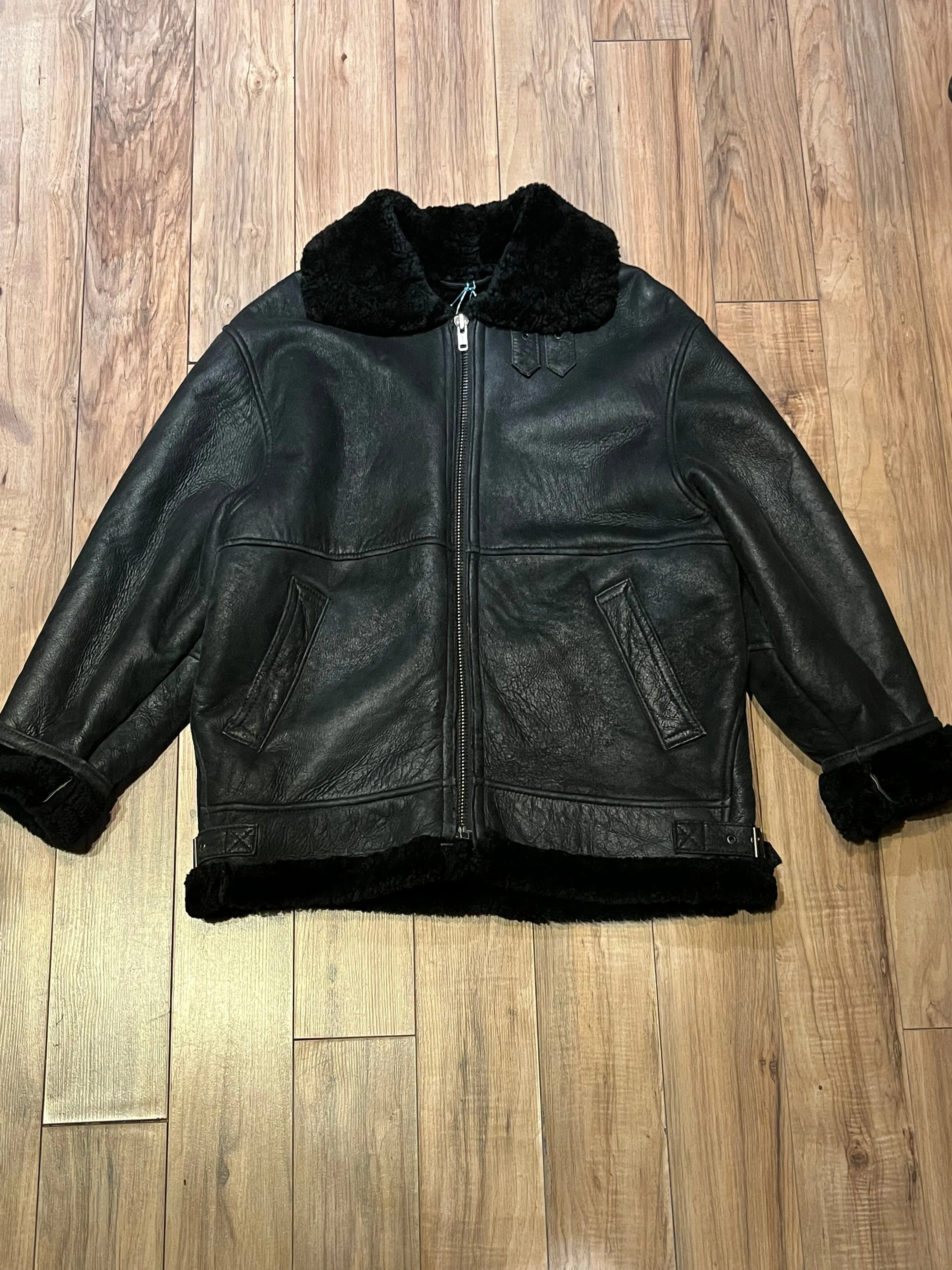 Vintage Black Shearling Bomber Jacket, Made in Canada, Size Medium SOLD