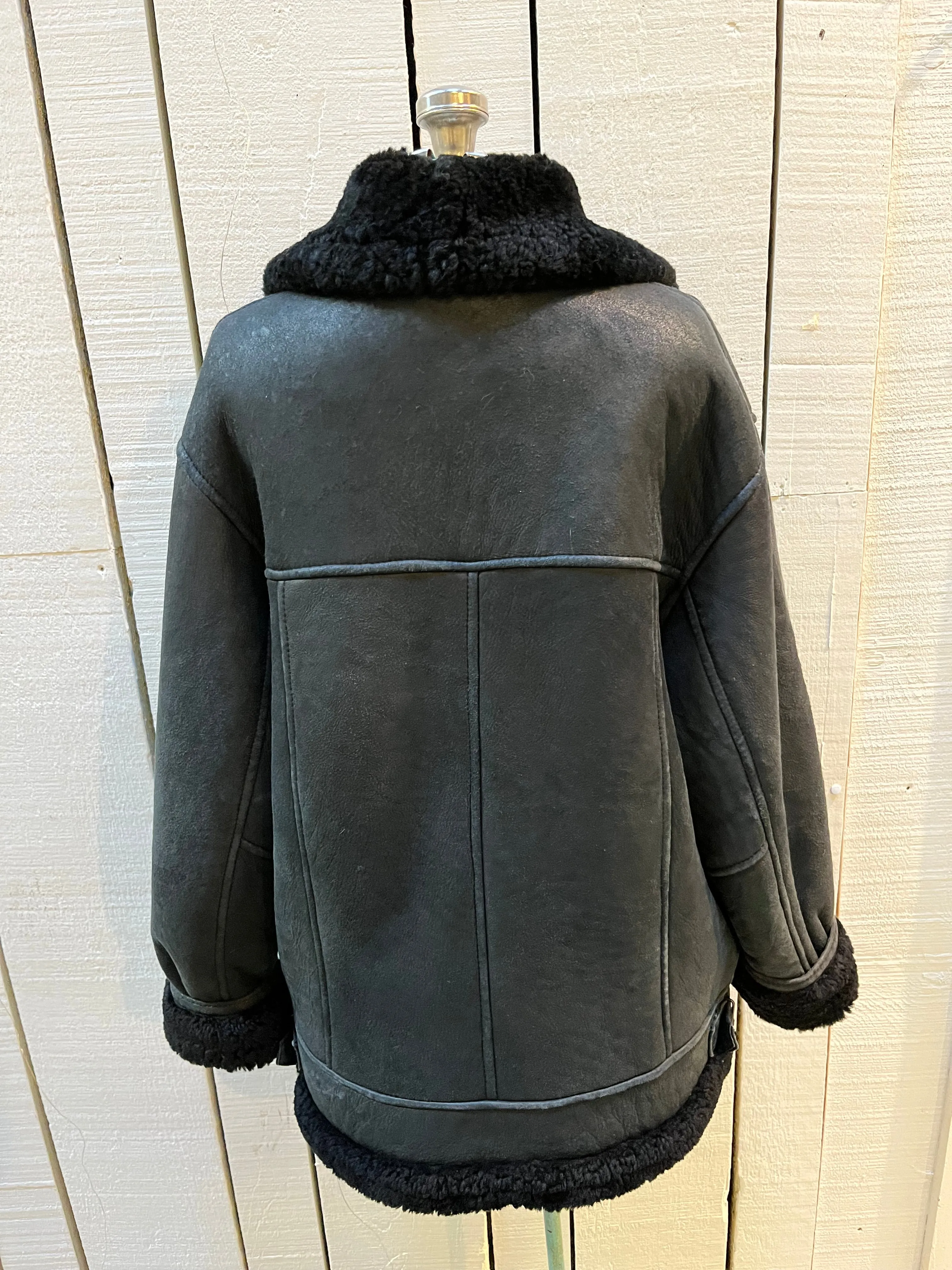 Vintage Black Shearling Bomber Jacket, Made in Canada, Size Medium SOLD