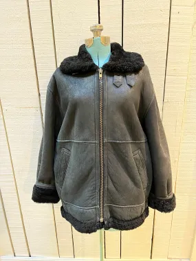Vintage Black Shearling Bomber Jacket, Made in Canada, Size Medium SOLD