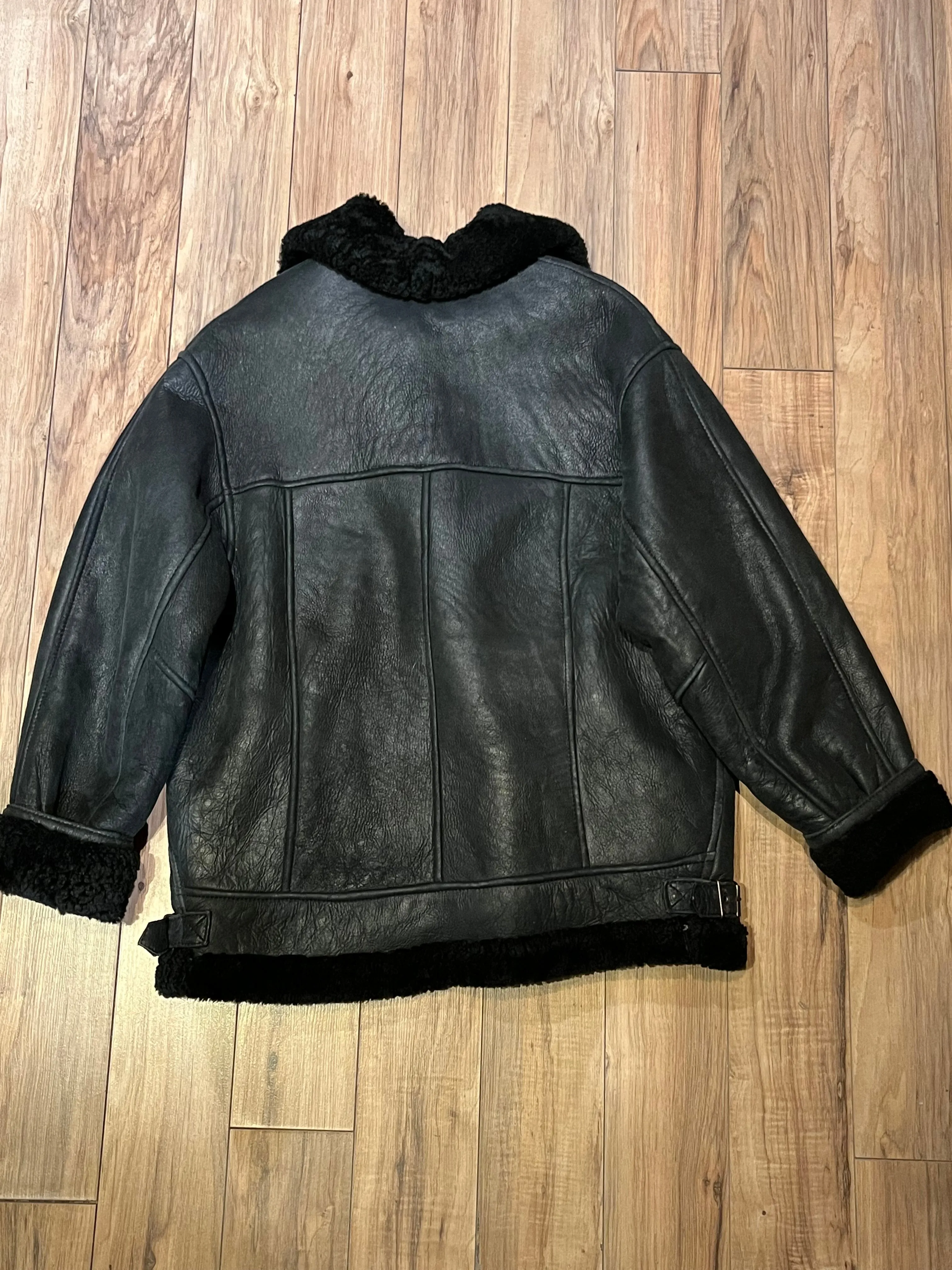 Vintage Black Shearling Bomber Jacket, Made in Canada, Size Medium SOLD