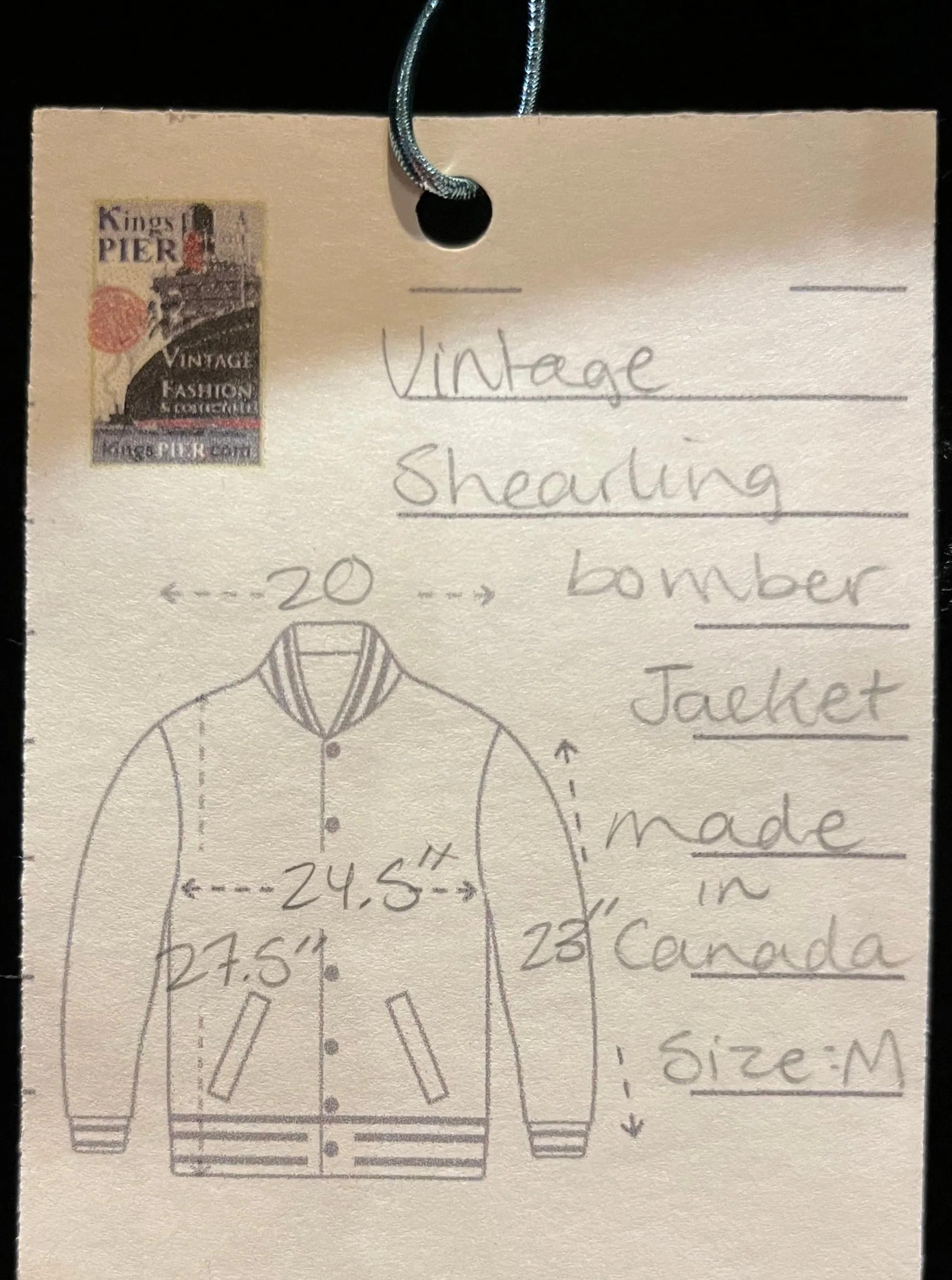 Vintage Black Shearling Bomber Jacket, Made in Canada, Size Medium SOLD
