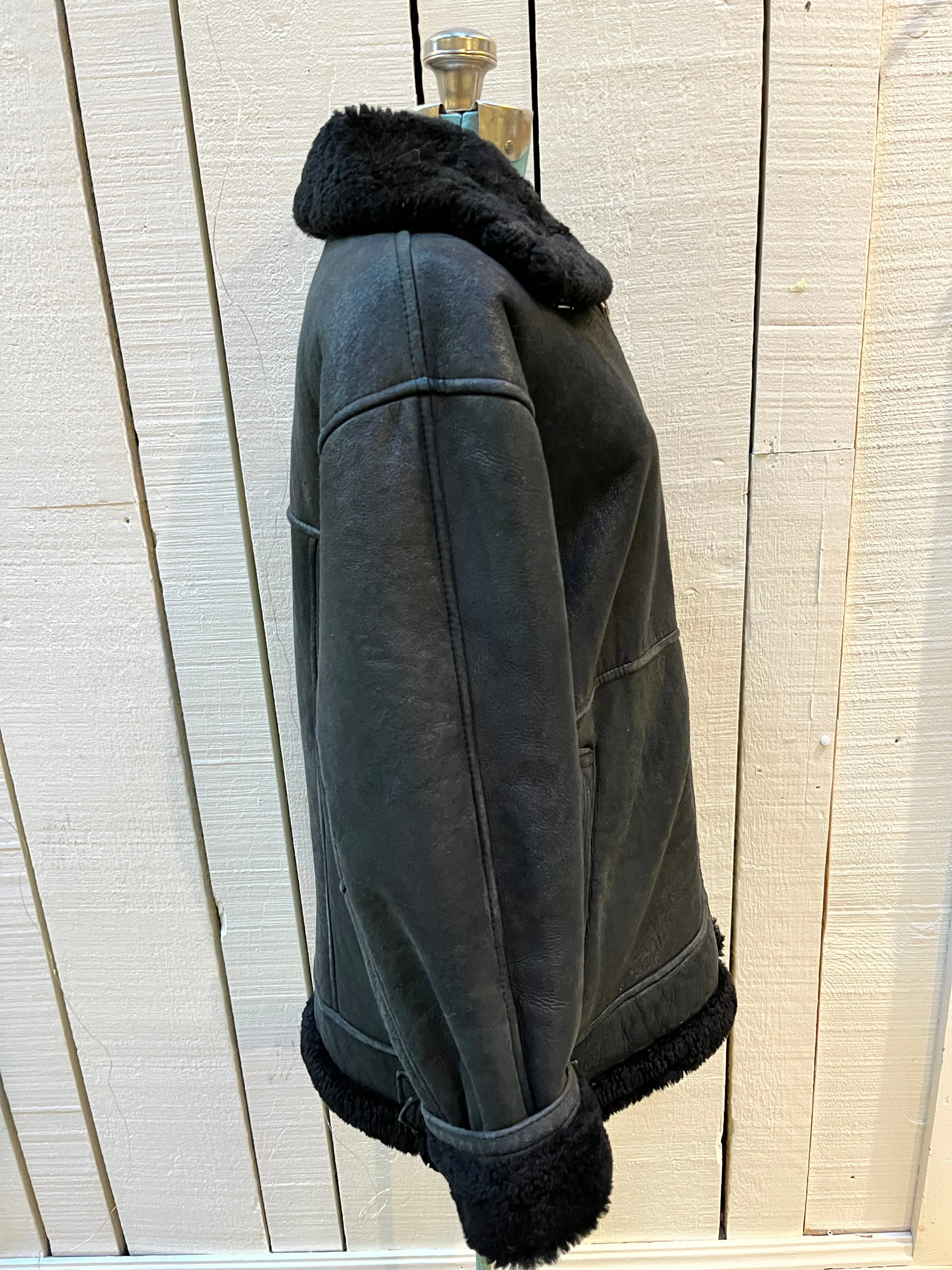Vintage Black Shearling Bomber Jacket, Made in Canada, Size Medium SOLD