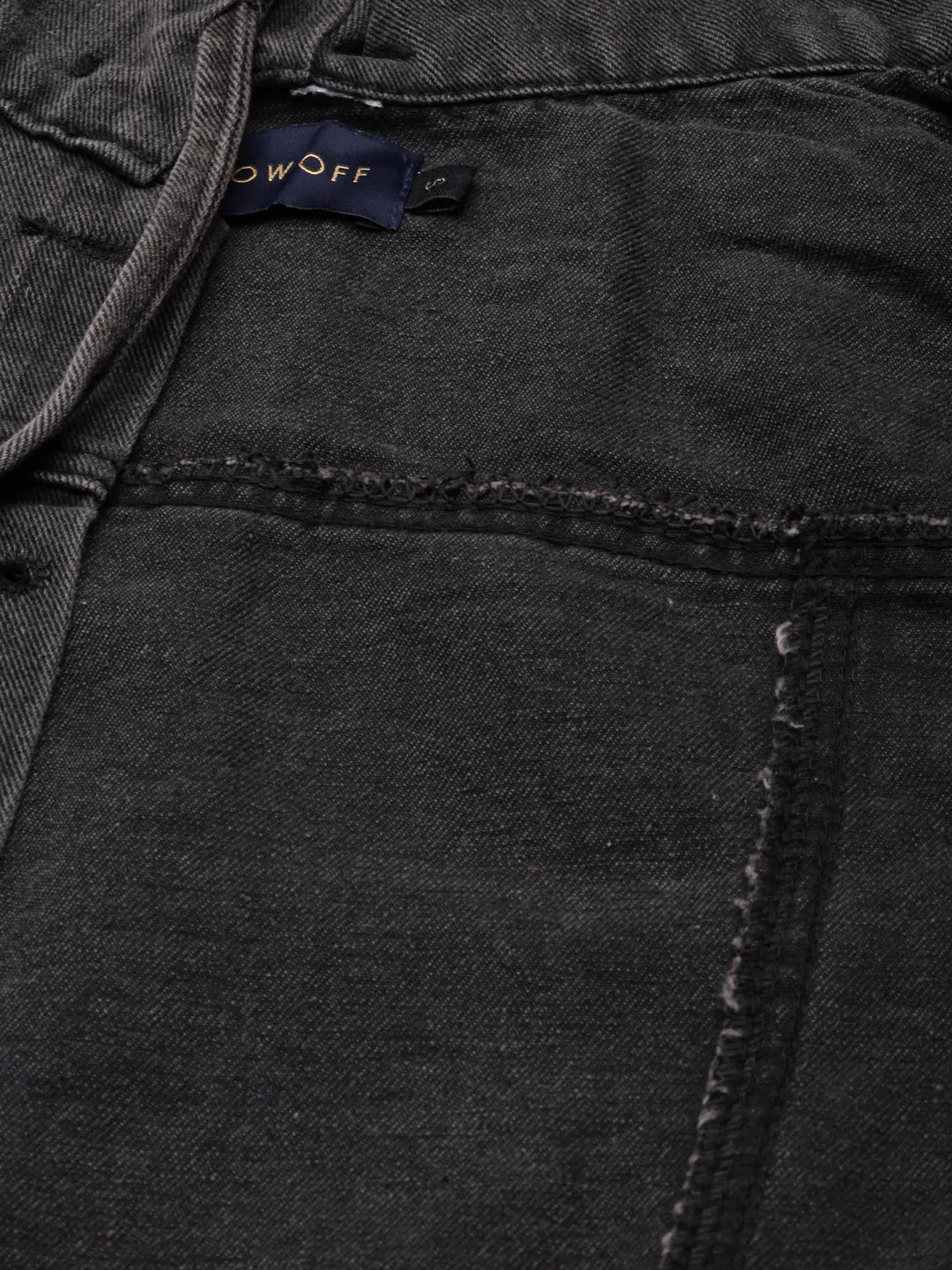 Women Black Solid Denim Jacket