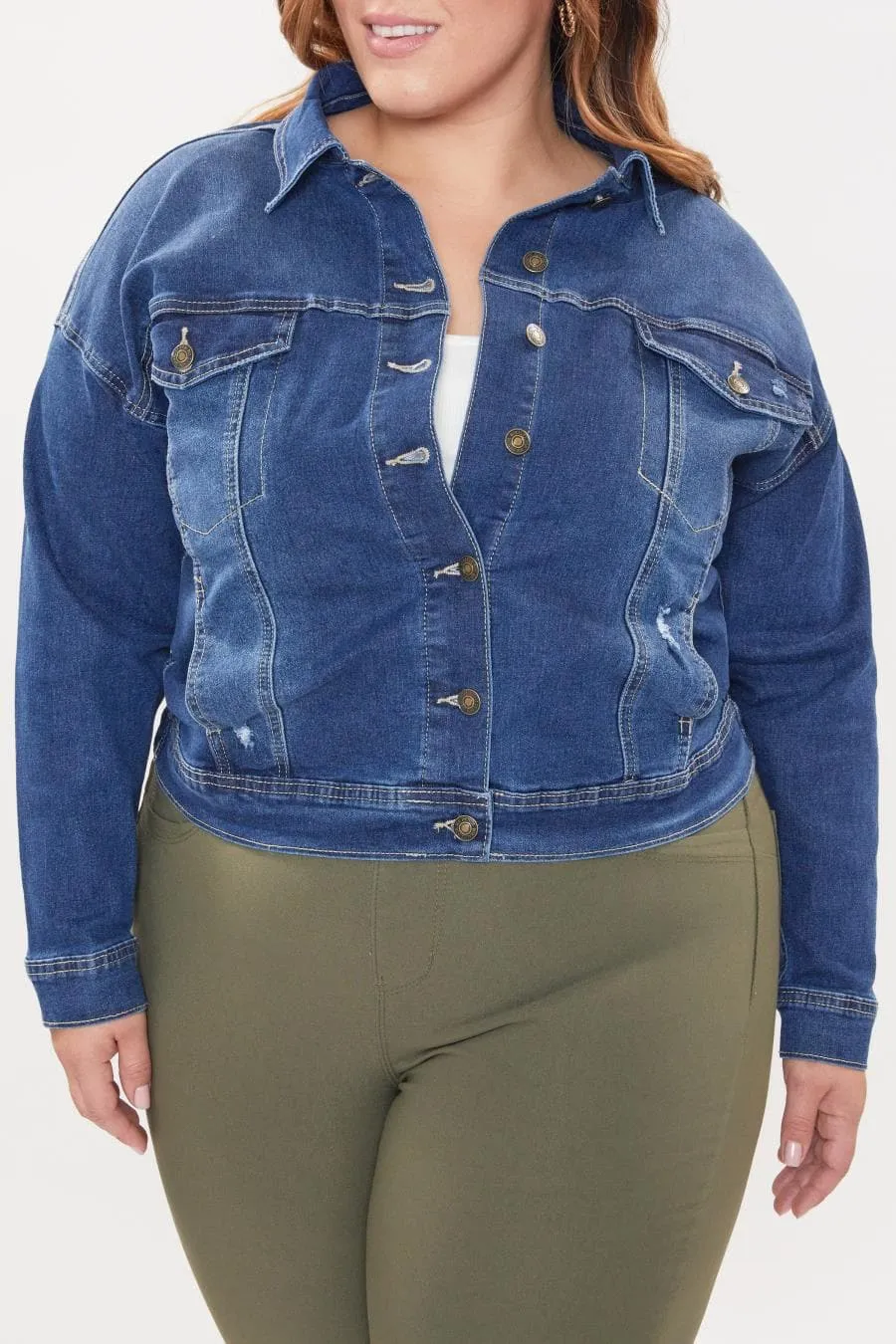 Women's Plus Size Drop Shoulder Boyfriend Denim Jacket