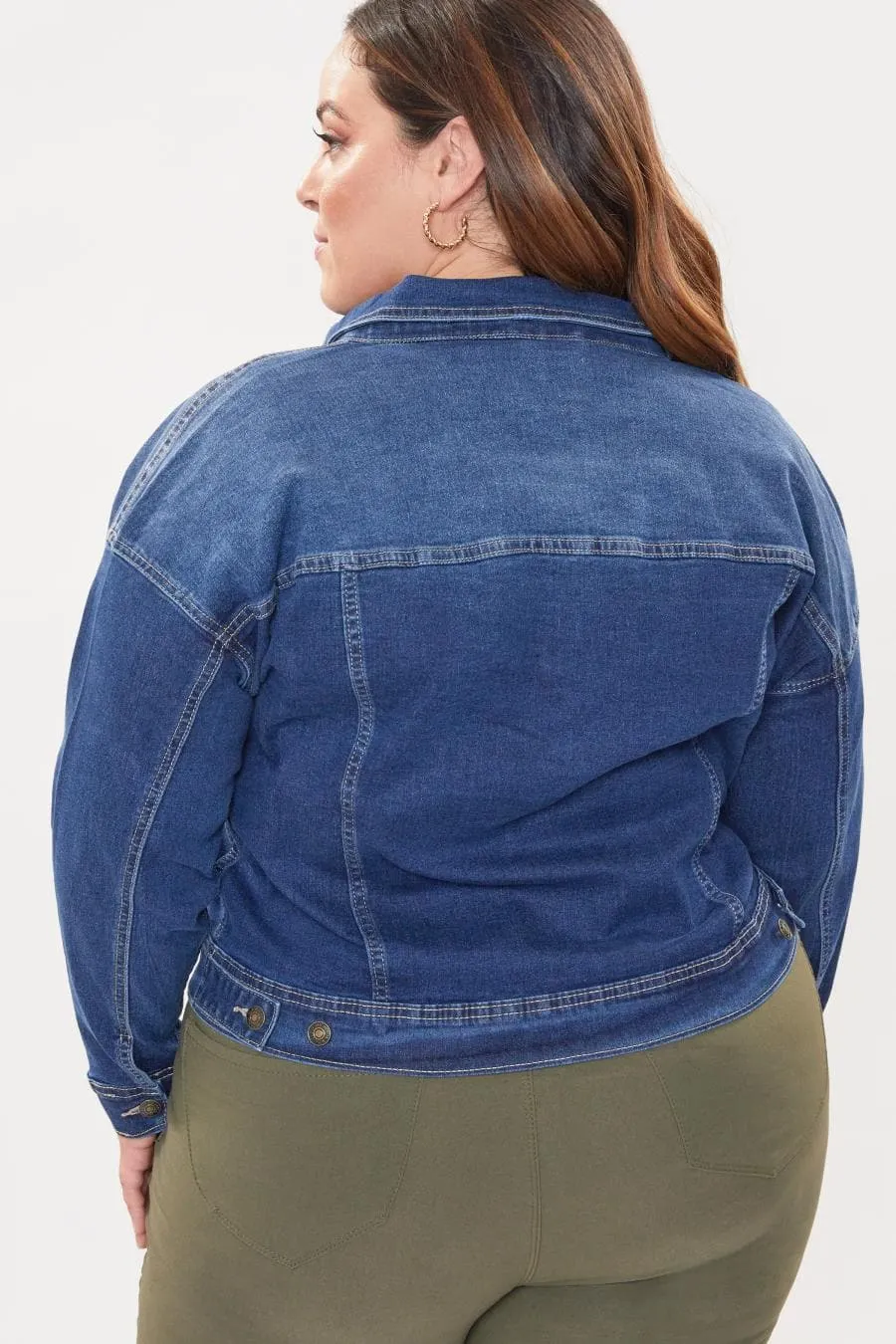 Women's Plus Size Drop Shoulder Boyfriend Denim Jacket