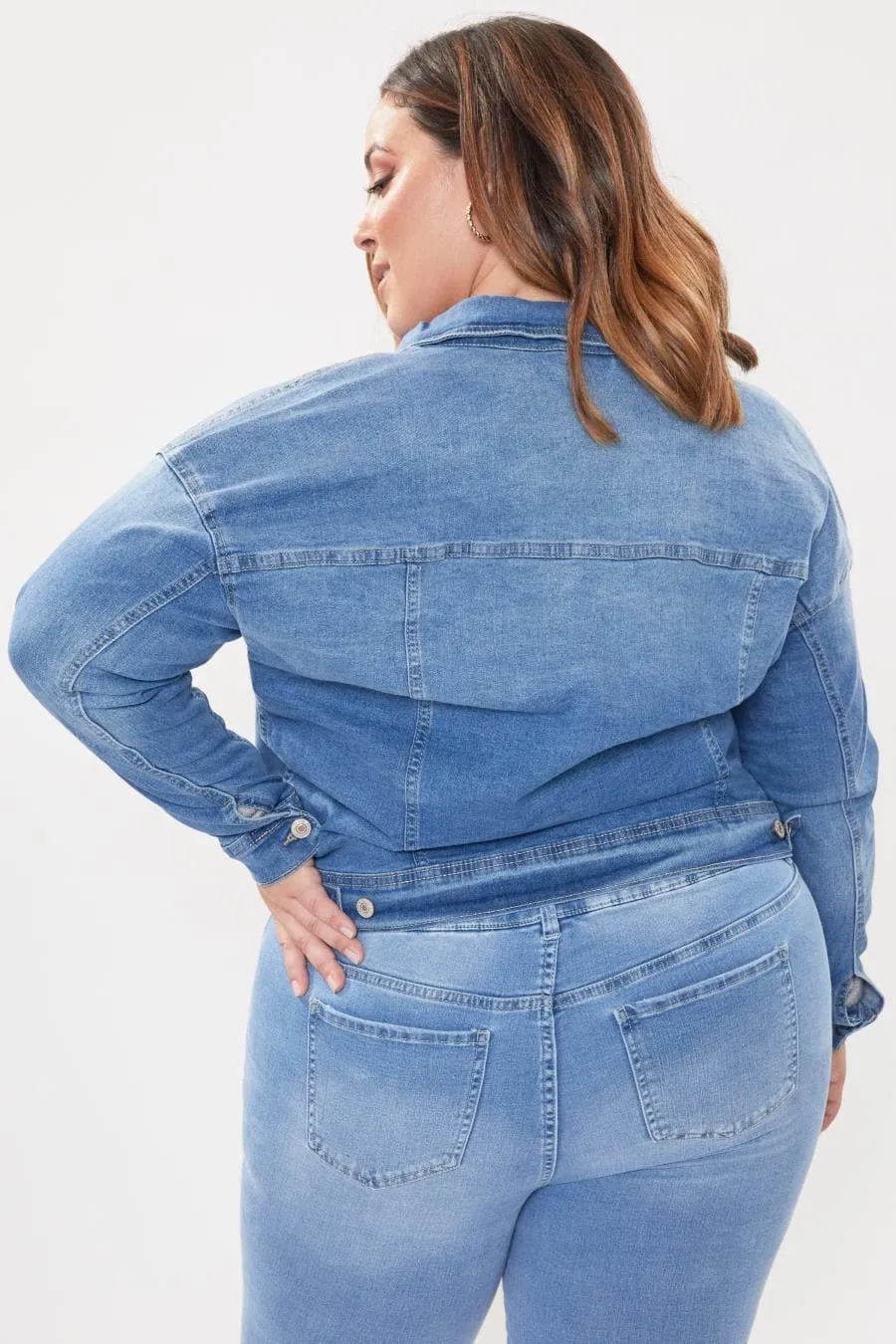 Women's Plus Size Drop Shoulder Boyfriend Denim Jacket