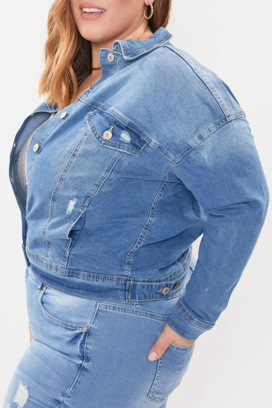 Women's Plus Size Drop Shoulder Boyfriend Denim Jacket