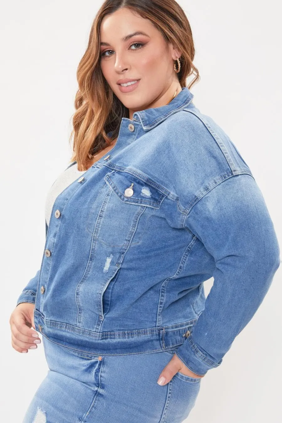 Women's Plus Size Drop Shoulder Boyfriend Denim Jacket