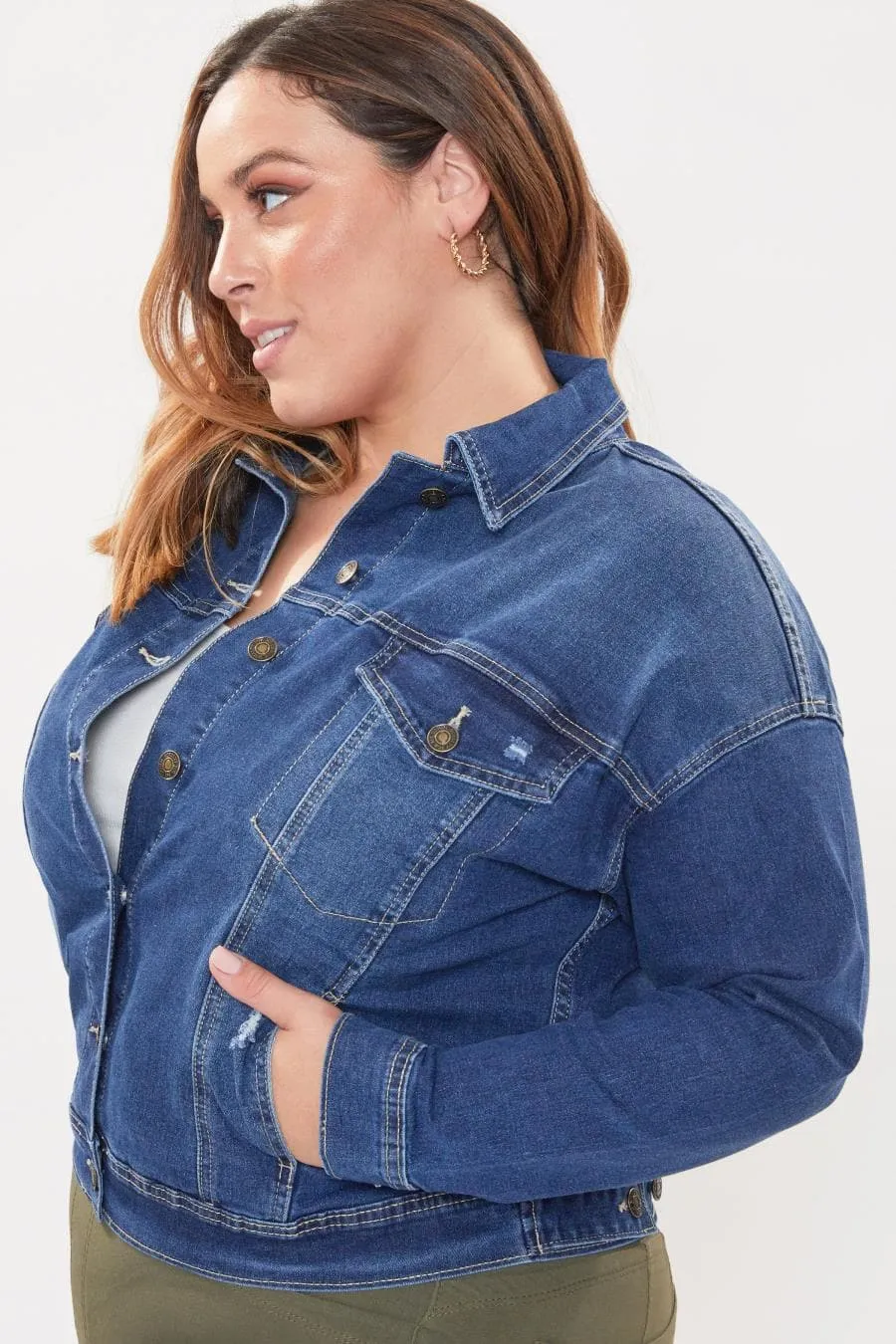 Women's Plus Size Drop Shoulder Boyfriend Denim Jacket