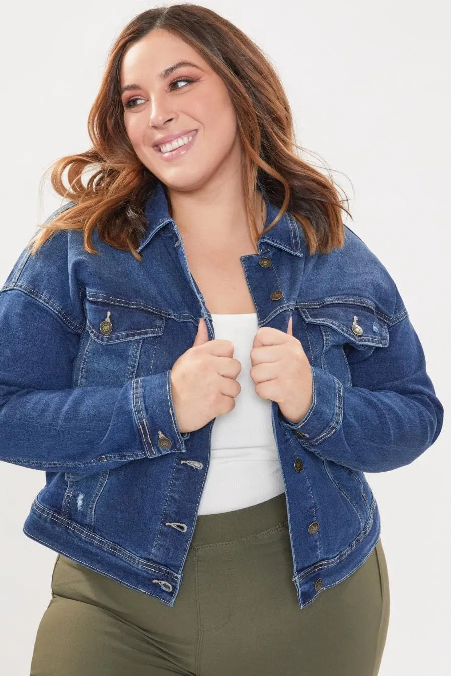 Women's Plus Size Drop Shoulder Boyfriend Denim Jacket