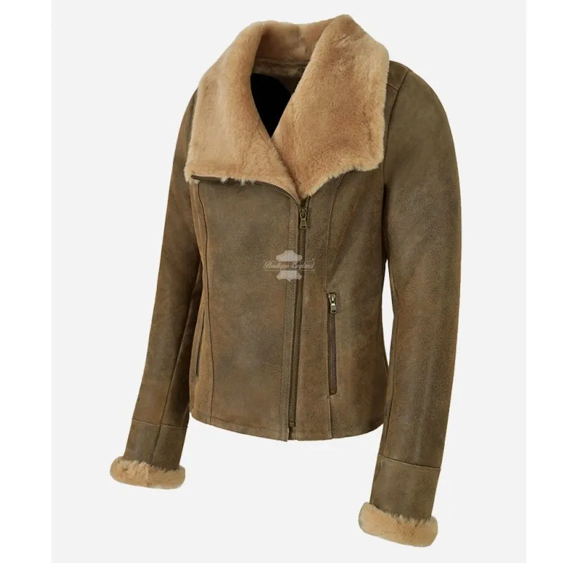 York Ladies Sheepskin Jacket Vintage Natural Shearling Fur Winters Jacket