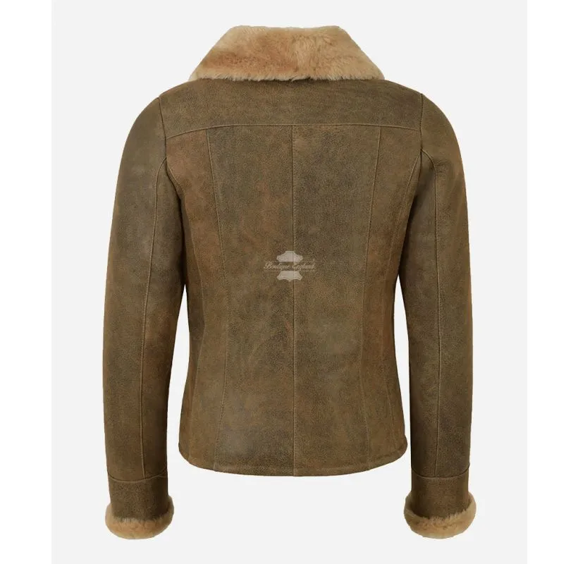 York Ladies Sheepskin Jacket Vintage Natural Shearling Fur Winters Jacket